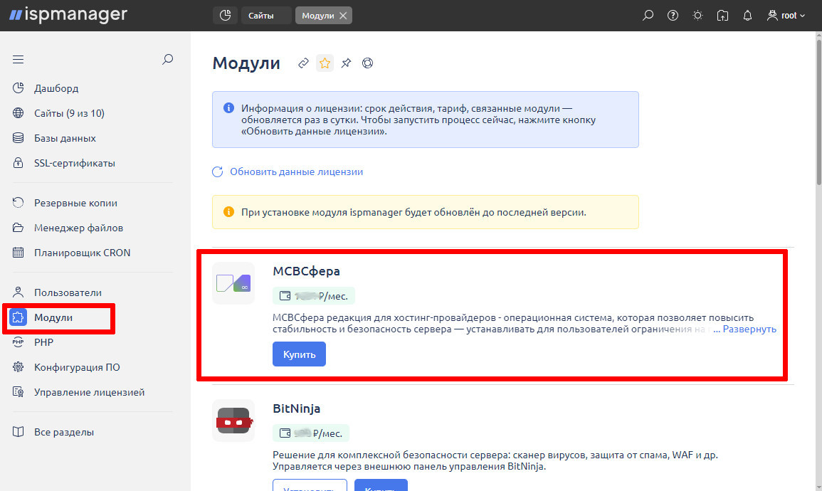 Варианты установки ispmanager